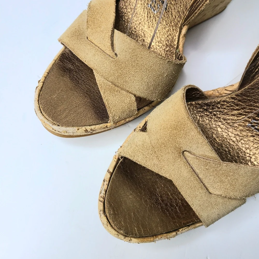 Pedro Garcia Tan Suede Ankle Strap Platform Espadrille Sandals